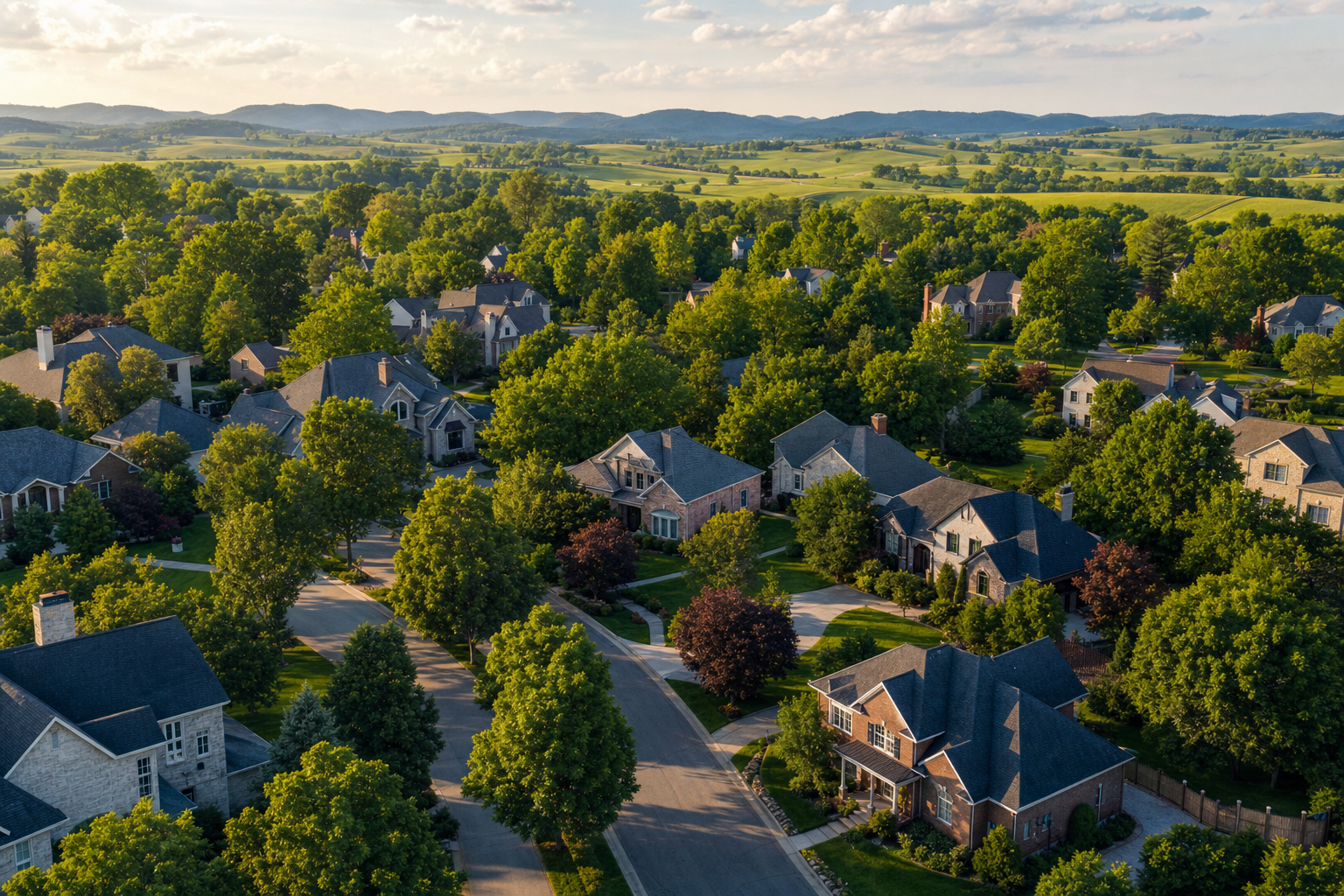 Aerial view of a Central Kentucky neighborhood